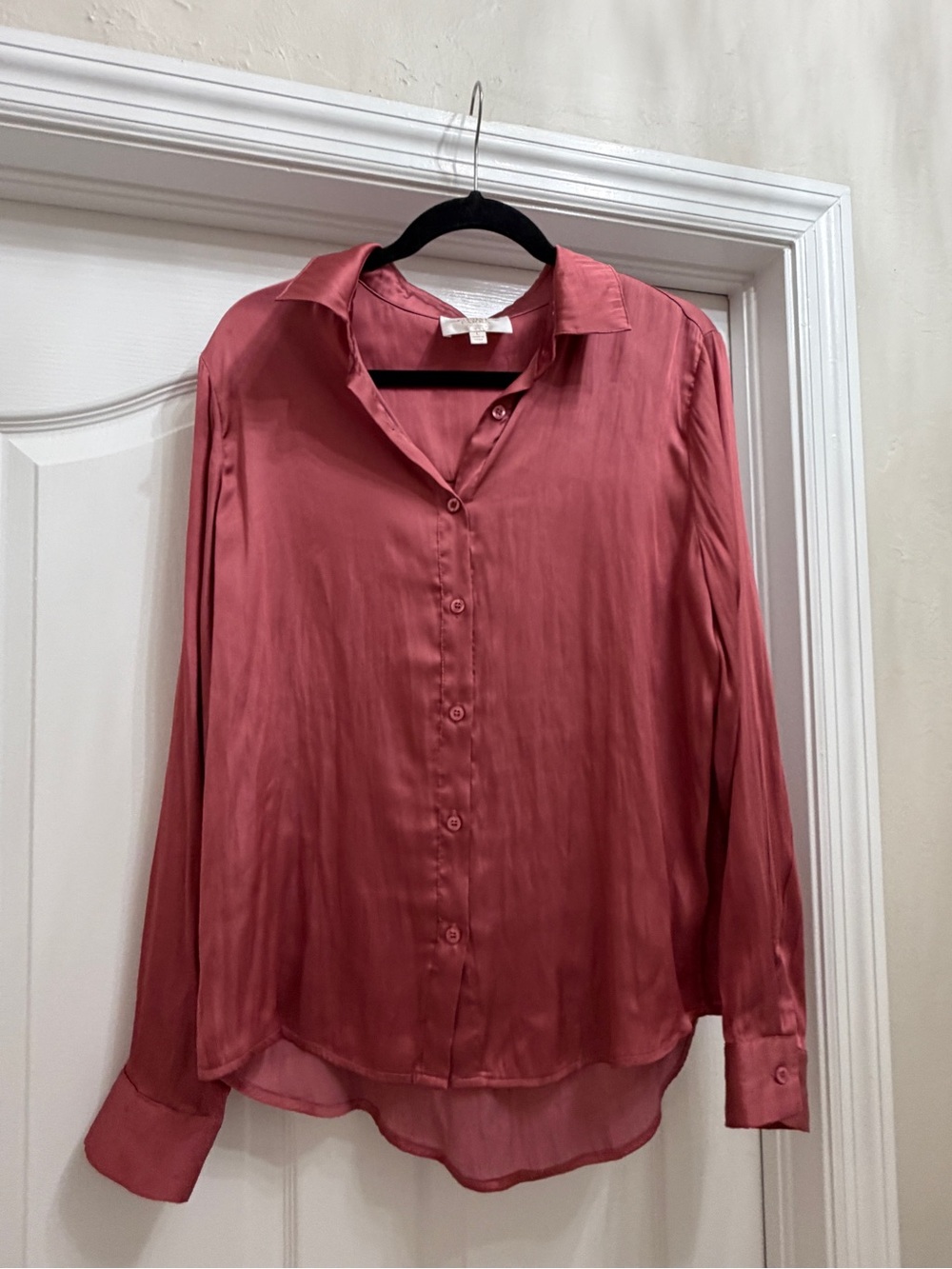 Francesca's Collection Rose Button-Up Satin Blouse